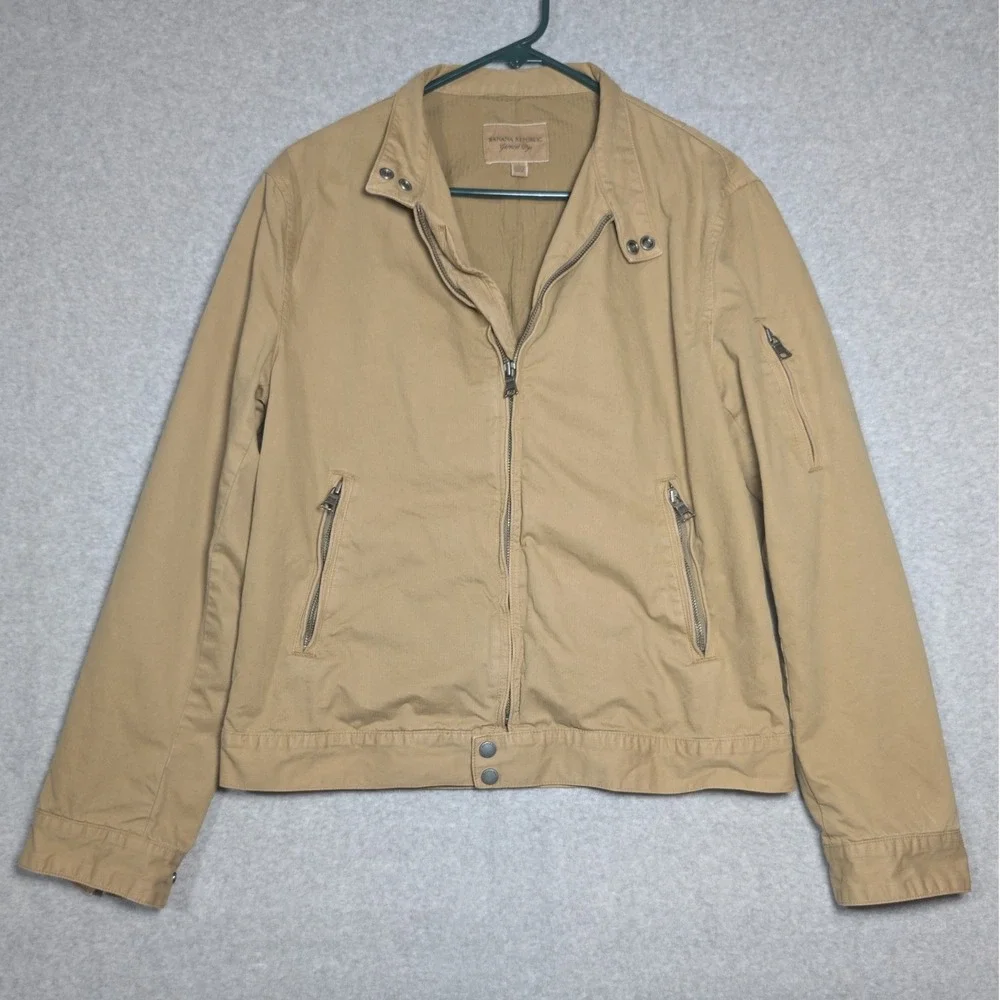 Banana Republic Garment Dye Jacket Mens Small Tan Full Zip Utility *FLAW